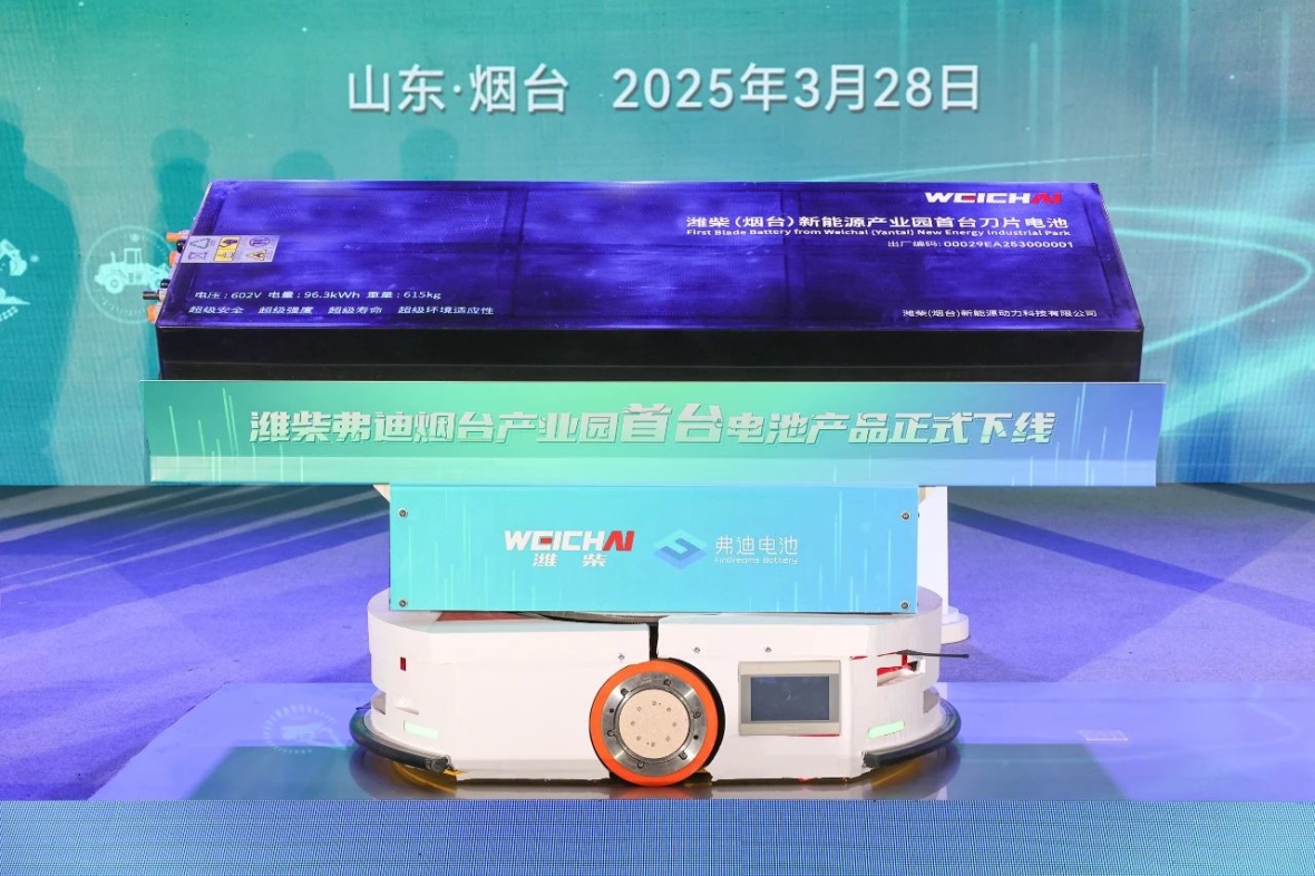 山东重工潍柴集团举行新能源战略转型推进会 潍柴弗迪烟台产业园首台电池产品下线